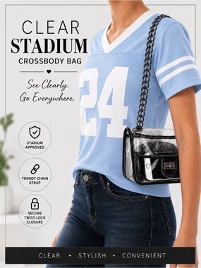Clear Stadium-Approved Crossbody Bag | Transparent Purse with Chain Strap